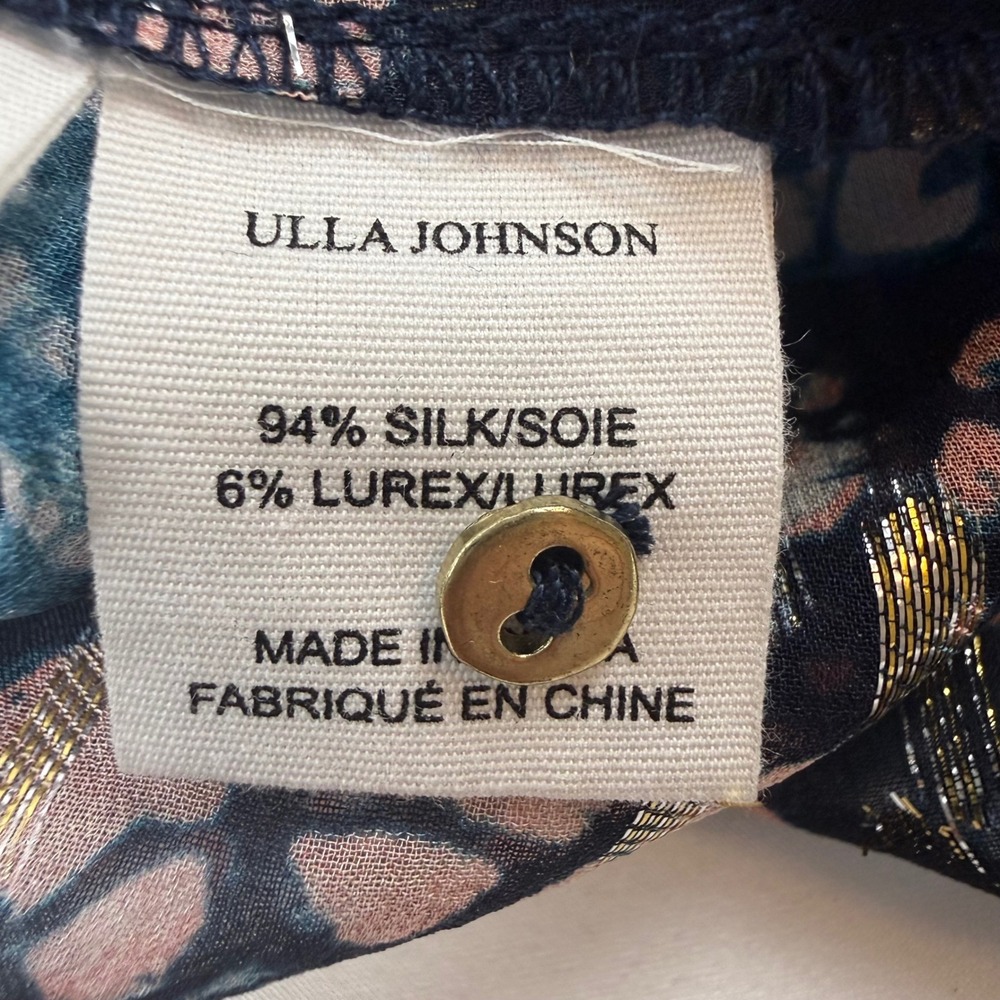 Ulla Johnson Silk Lurex Metallic Ruffle Puff Sleeve Blouse Blue Pink Gold 4 - Picture 4 of 9